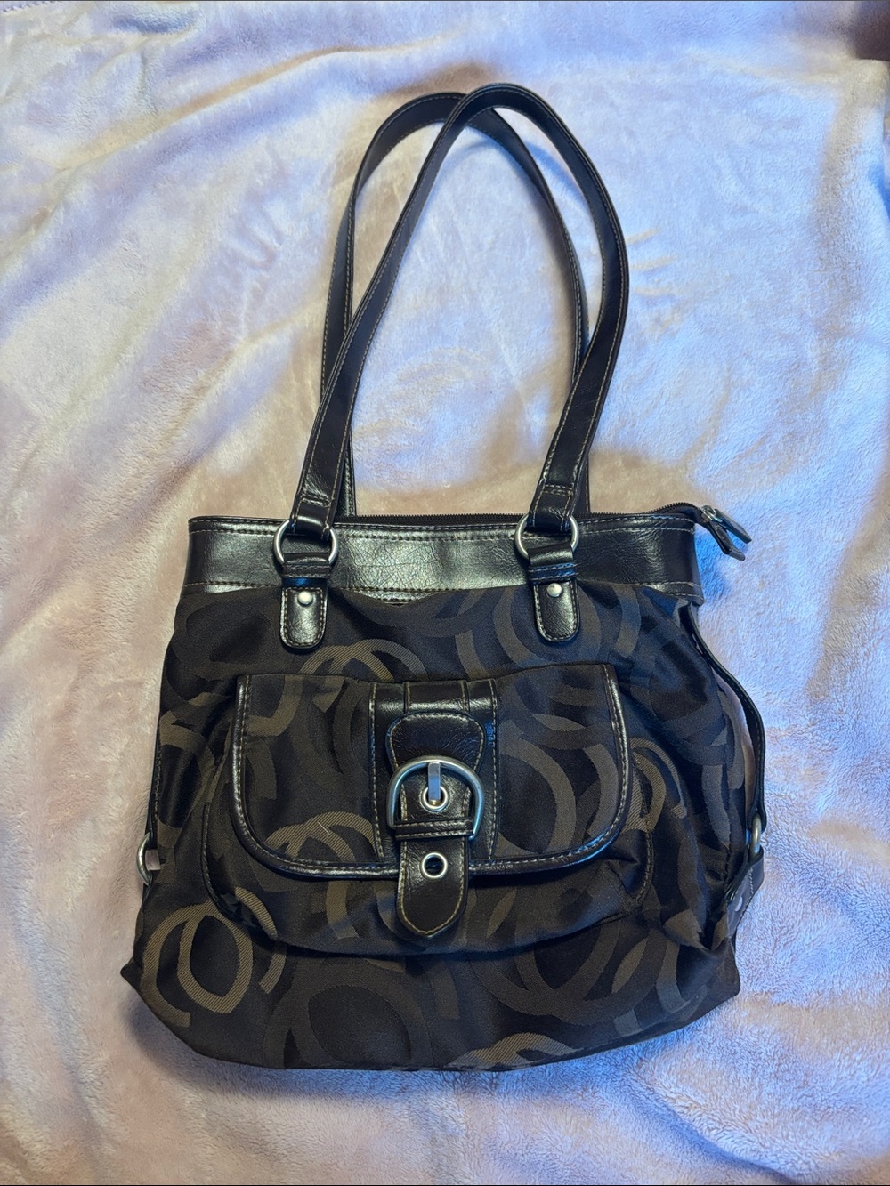 Brown pattern bag with Front Buckle Pocket